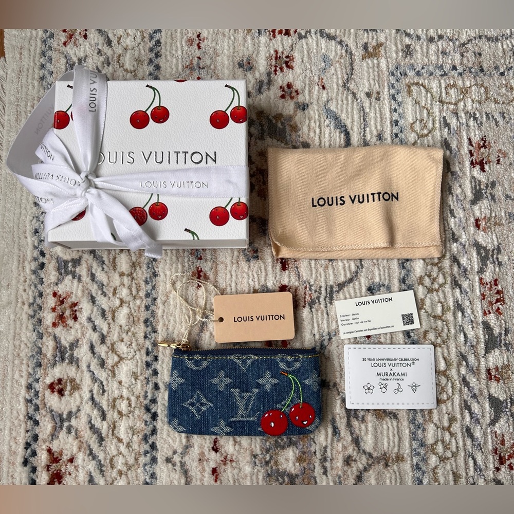 Brand New Authentic Louis Vuitton x Takashi Murakami Blue Denim Key Pouch